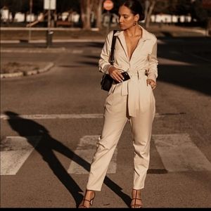 Zara button down cream jumpsuit size. Small